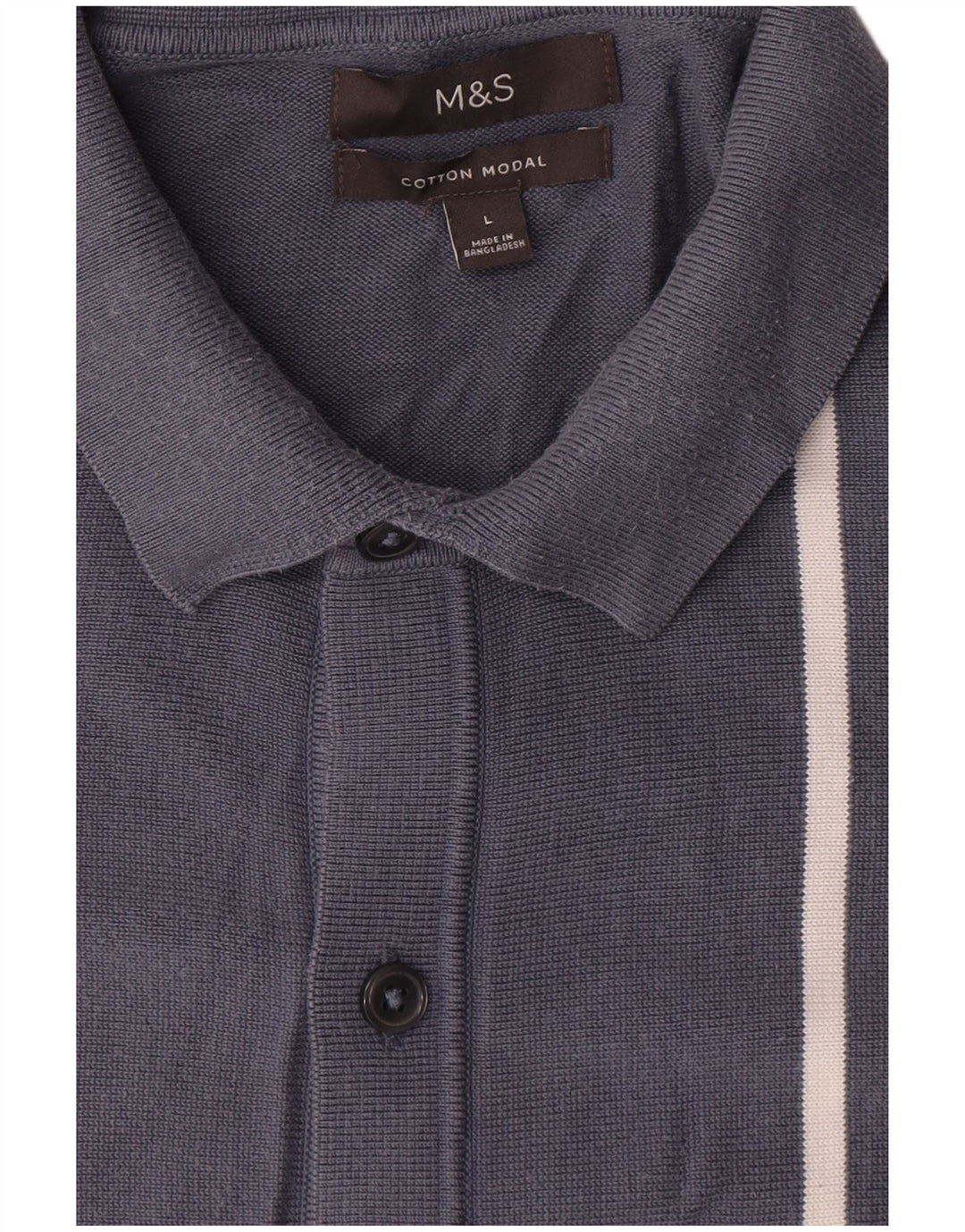 Suéter cardigã masculino Marks & Spencer grande algodão listrado azul marinho