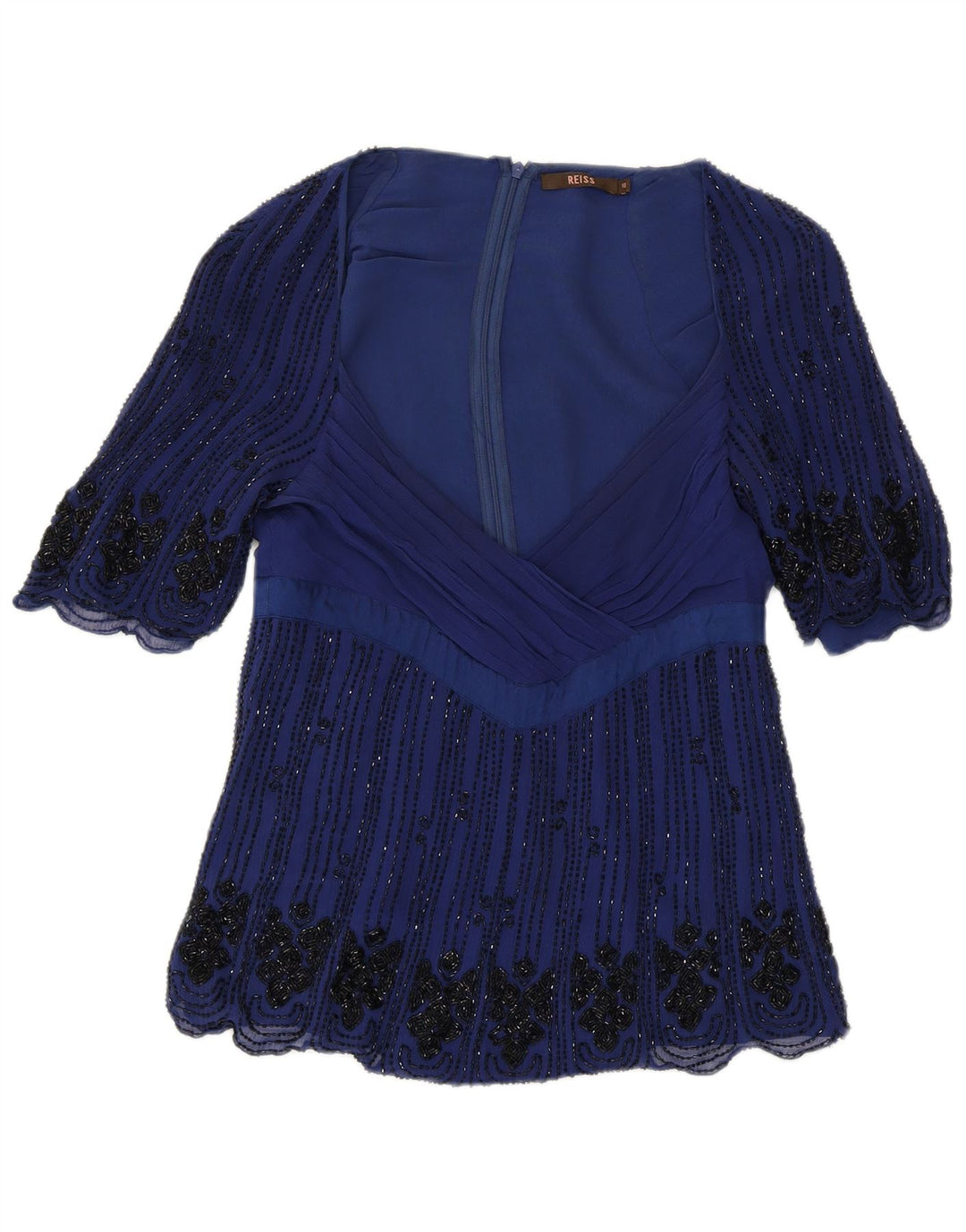 Blusa feminina REISS Top UK 10 seda azul pequena