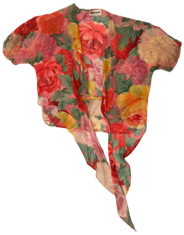 Conjunto de saia feminina vintage de 2 peças IT 42 médio W26 floral multicolorido