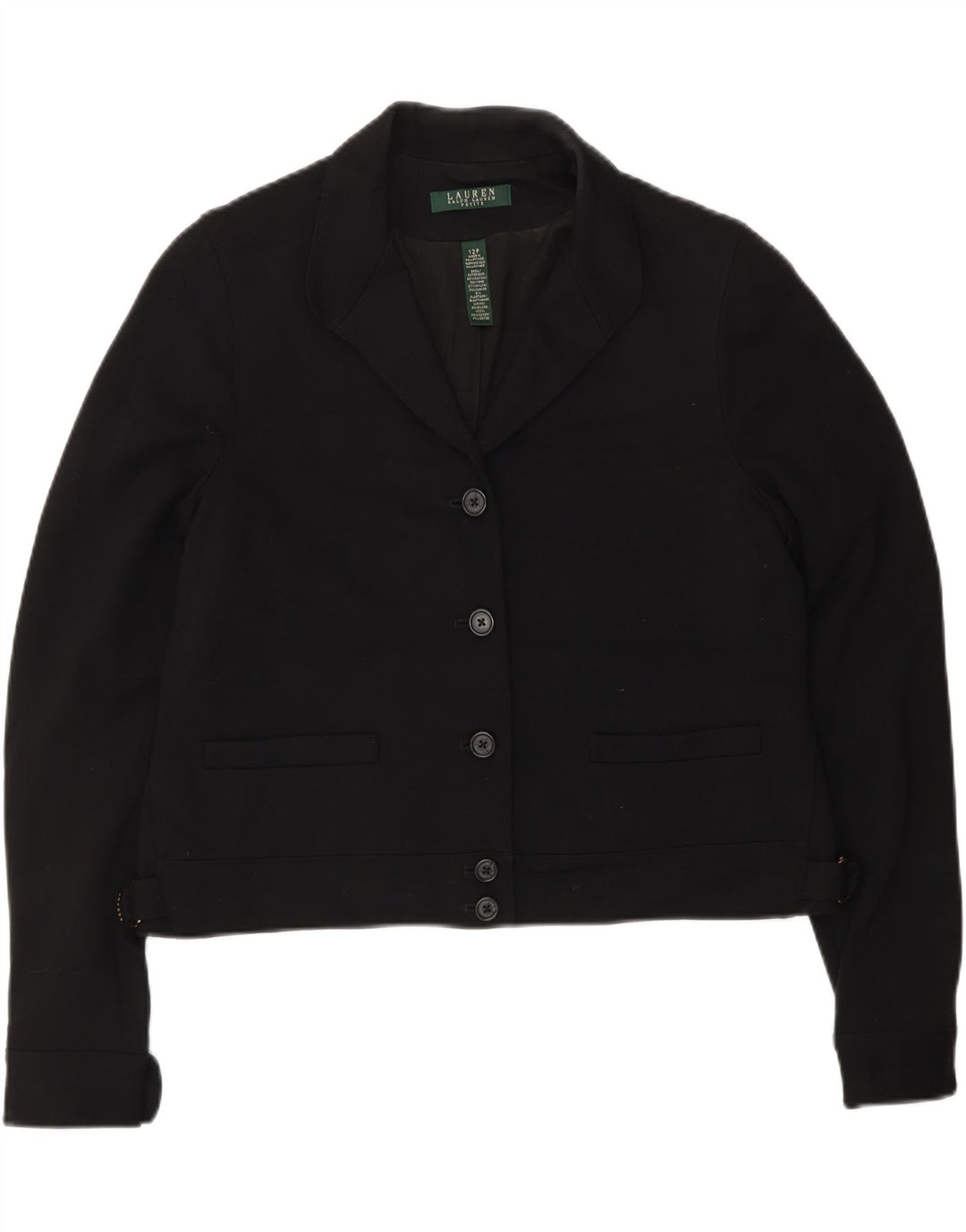 Jaqueta blazer feminina RALPH LAUREN Petite Crop com 5 botões EUA 12 grande preta