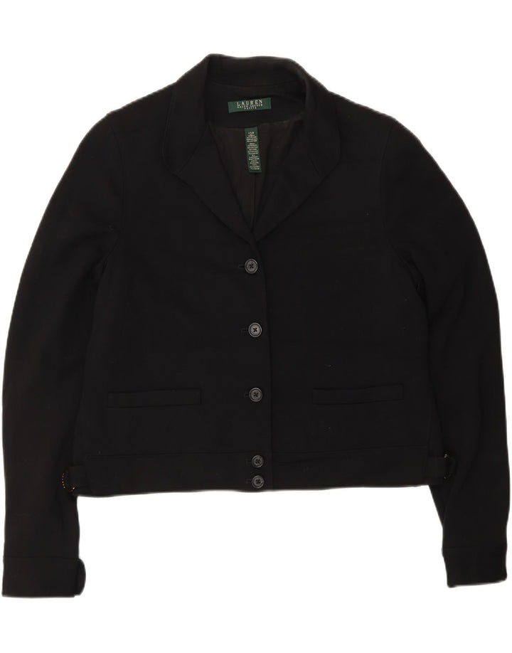Jaqueta blazer feminina RALPH LAUREN Petite Crop com 5 botões EUA 12 grande preta