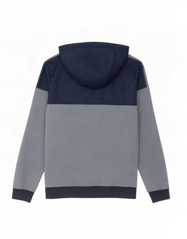 Adidas masculino zip moletom com capuz pequeno azul colorblock poliéster