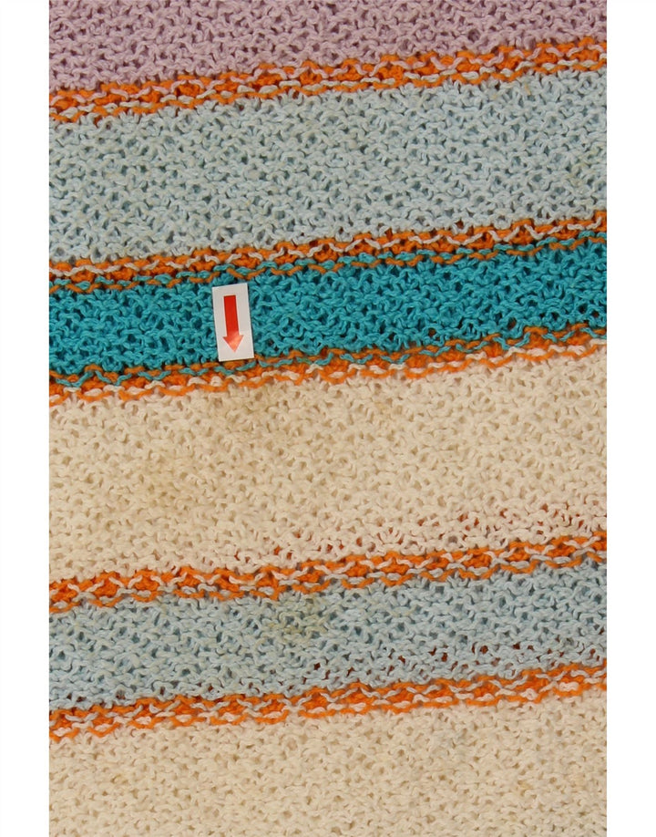 Regata feminina VINTAGE com colete UK 14 grande algodão listrado multicolorido