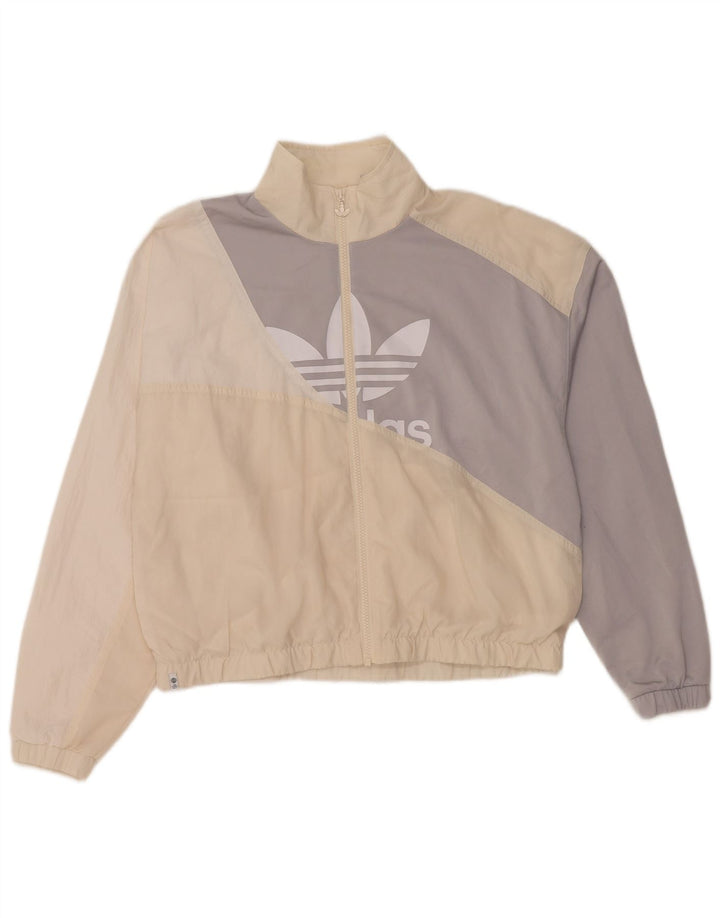Adidas Womens Graphic Tracksuit Top Jacket UK 14 Grande Off White Poliamida