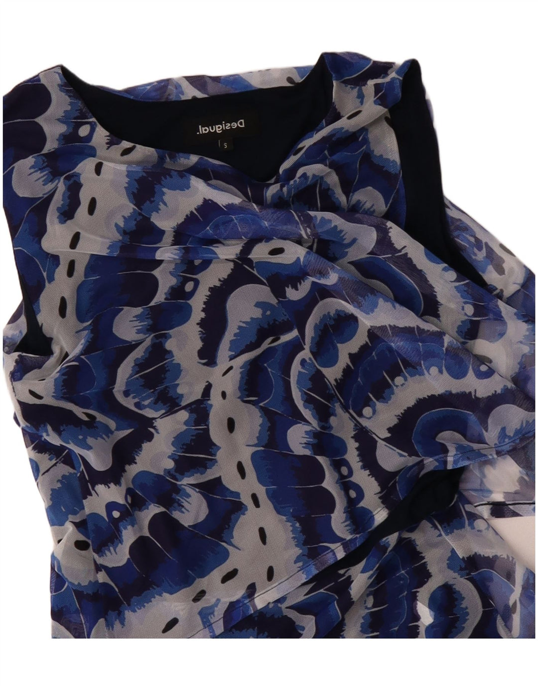 DESIGUAL Vestido feminino assimétrico com padrão abstrato Reino Unido 10 pequeno azul