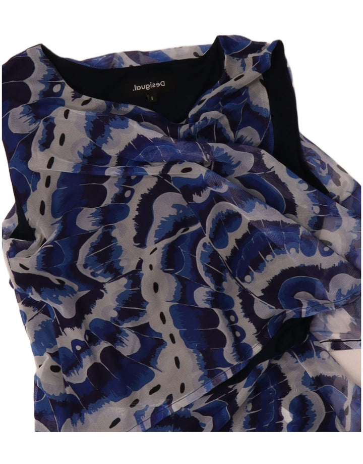 DESIGUAL Vestido feminino assimétrico com padrão abstrato Reino Unido 10 pequeno azul