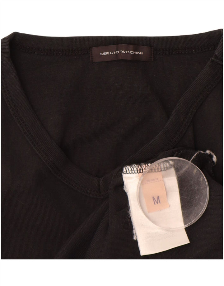 SERGIO TACCHINI Top feminino manga comprida UK 12 algodão preto médio