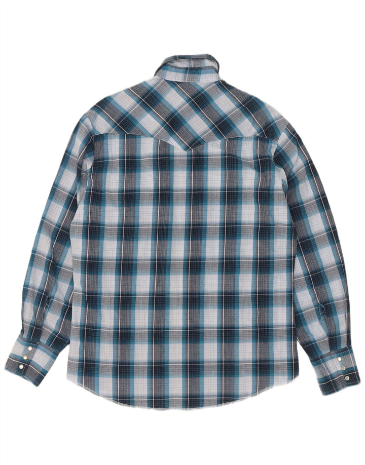 Camisa masculina Wrangler de algodão xadrez azul médio