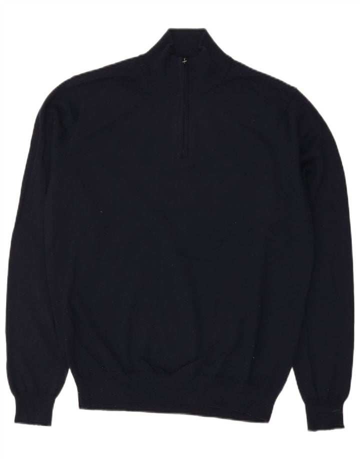 Suéter masculino Marks & Spencer com zíper e gola alta acrílico azul marinho médio
