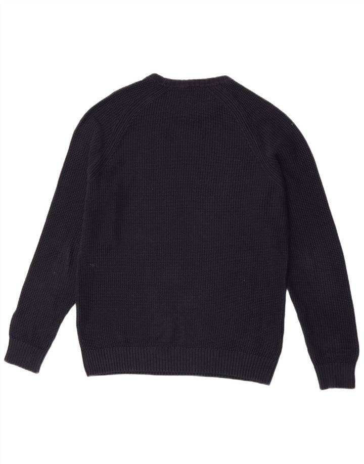 Zara Suéter masculino com gola redonda grande algodão azul marinho