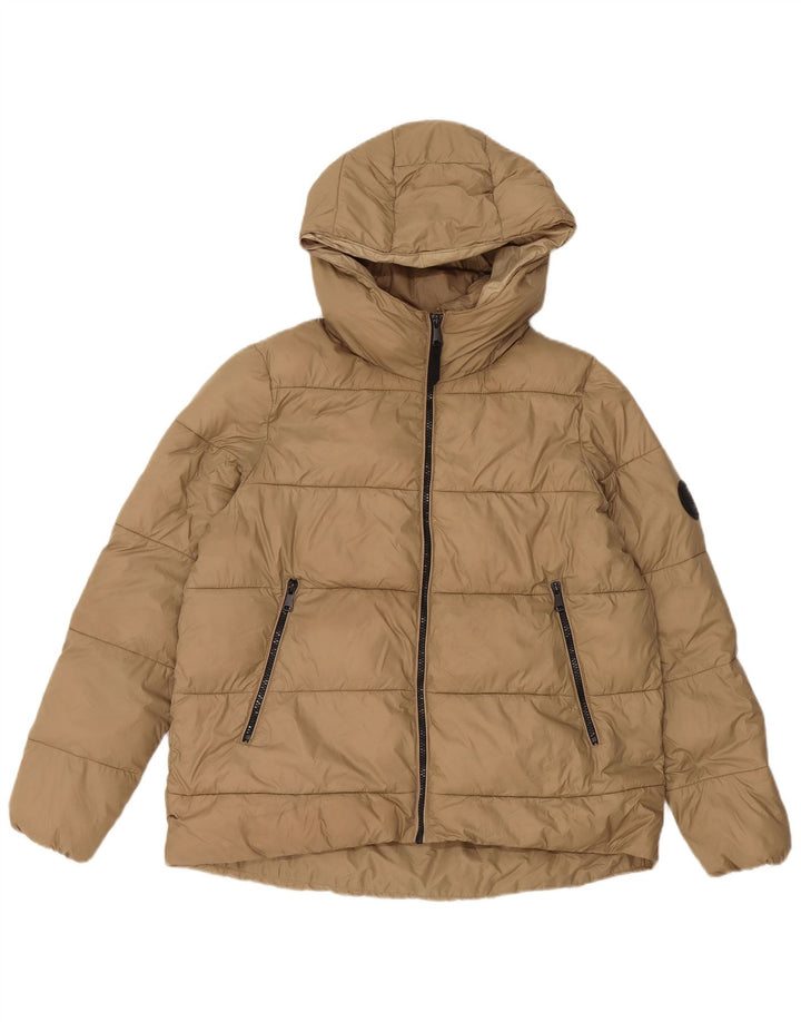 Jaqueta acolchoada com capuz masculina Zara UK 36 pequena bege