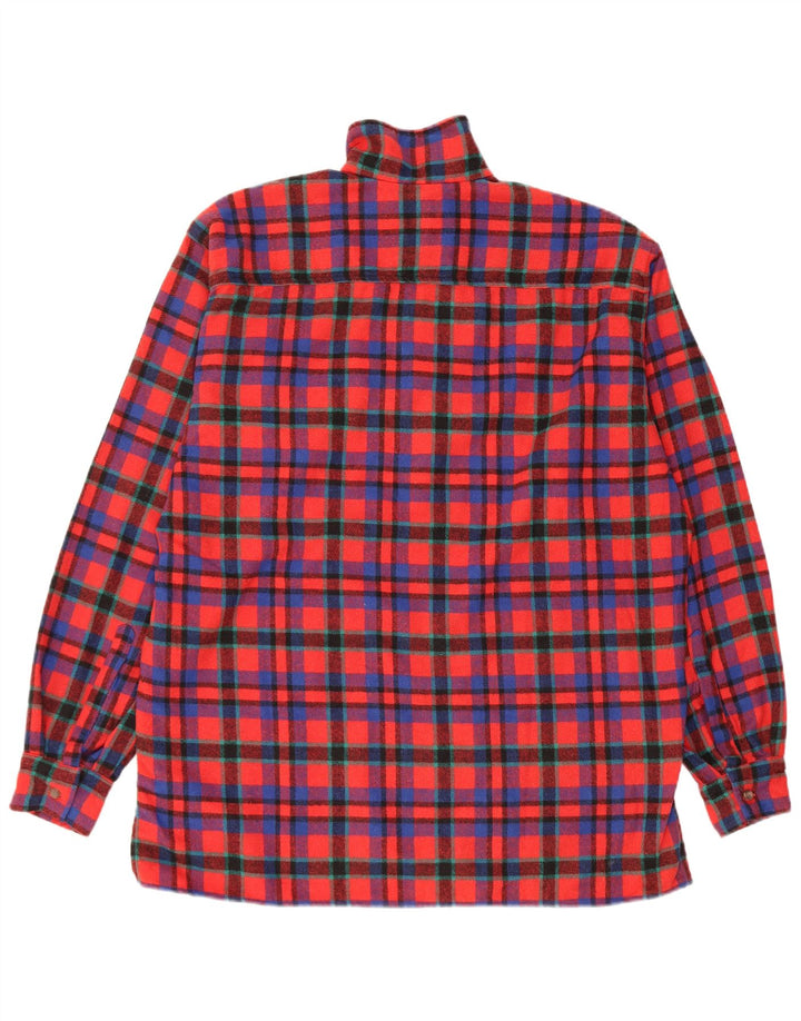 Camisa de flanela masculina vintage grande poliéster xadrez vermelho