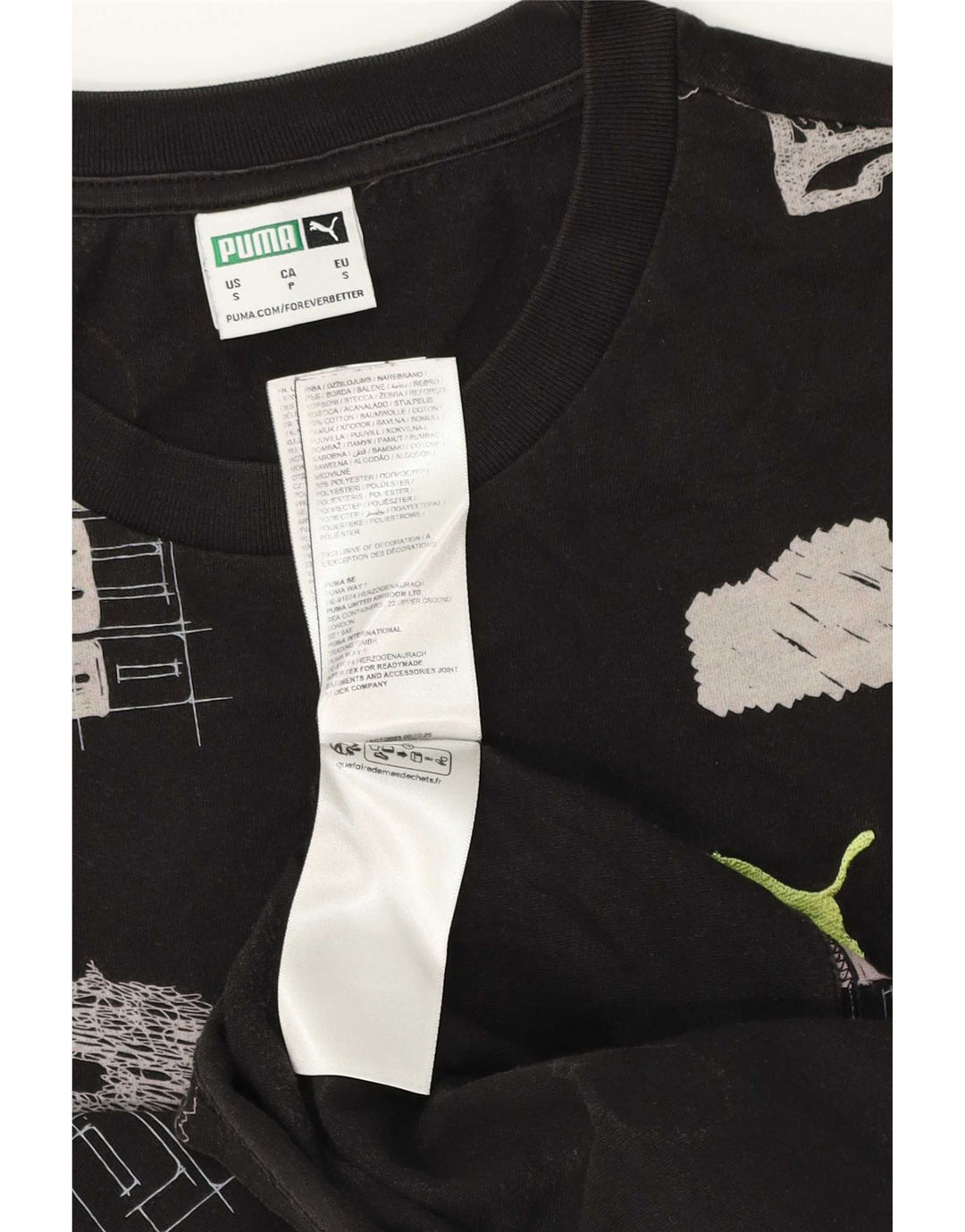 Puma Mens Graphic T-Shirt Top Pequeno Algodão Preto