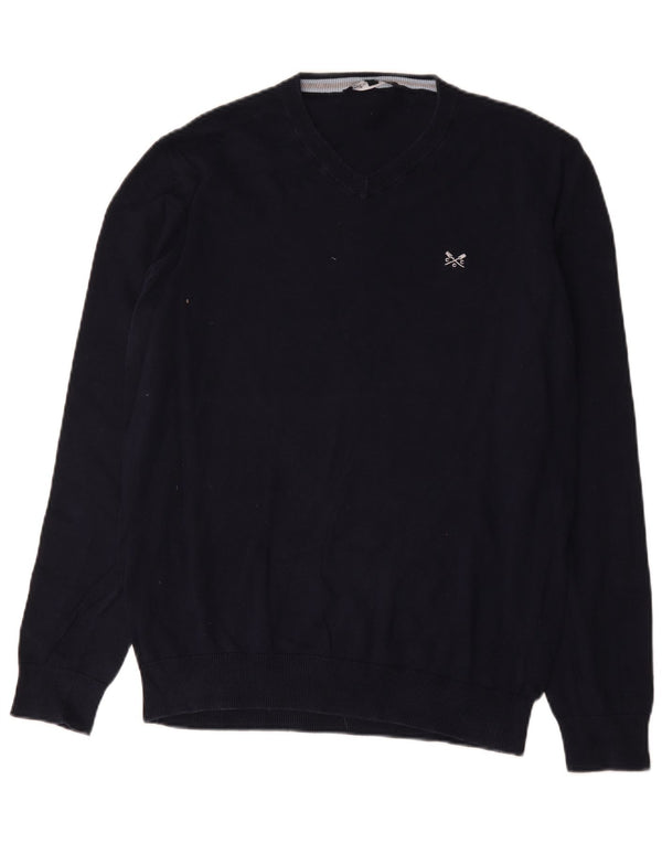 Crew Clothing Suéter masculino com decote em V grande algodão azul marinho