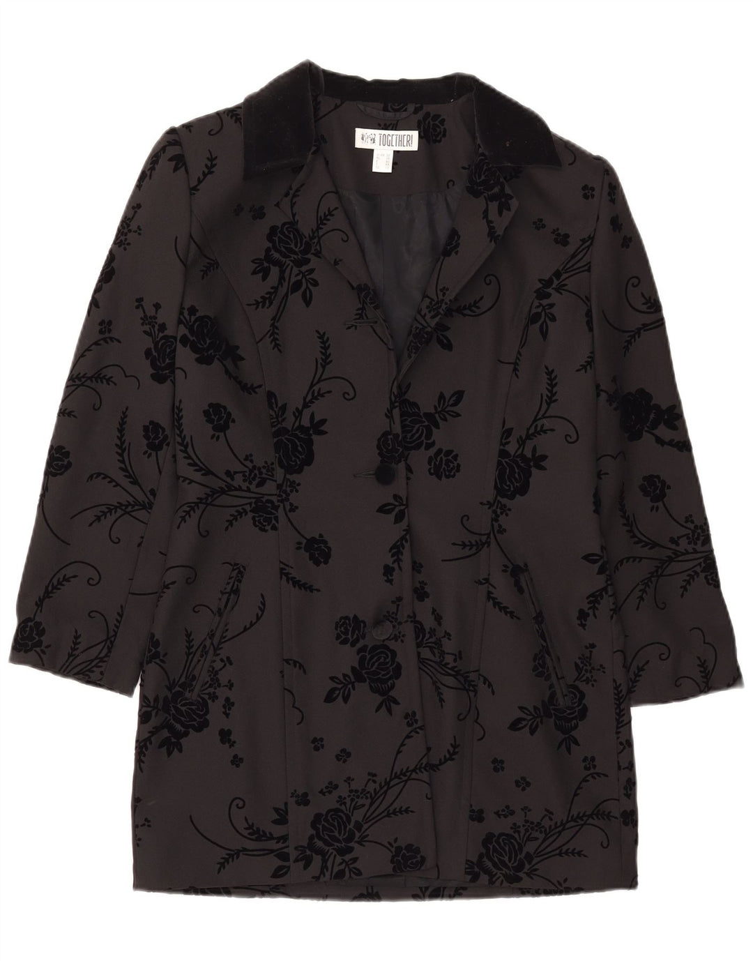 Jaqueta Blazer Feminina Longline 2 Botões Together UK 12 Médio Preto Floral