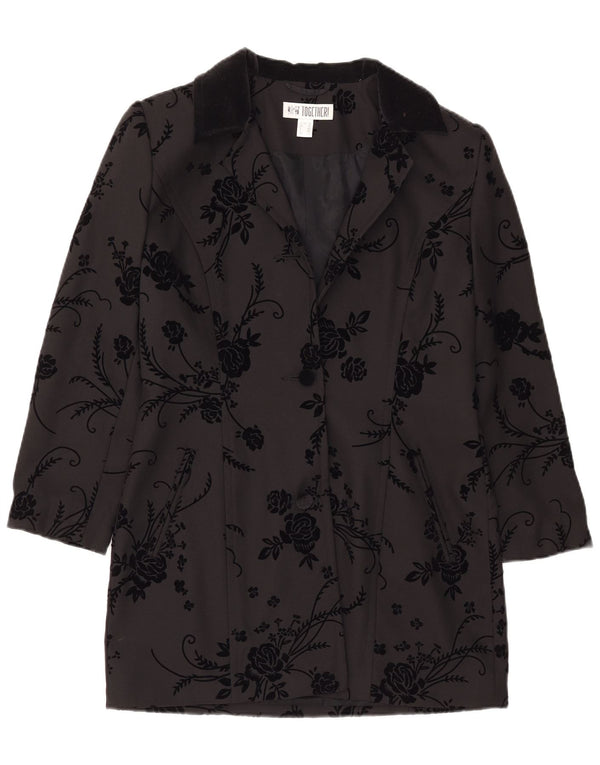 Jaqueta Blazer Feminina Longline 2 Botões Together UK 12 Médio Preto Floral