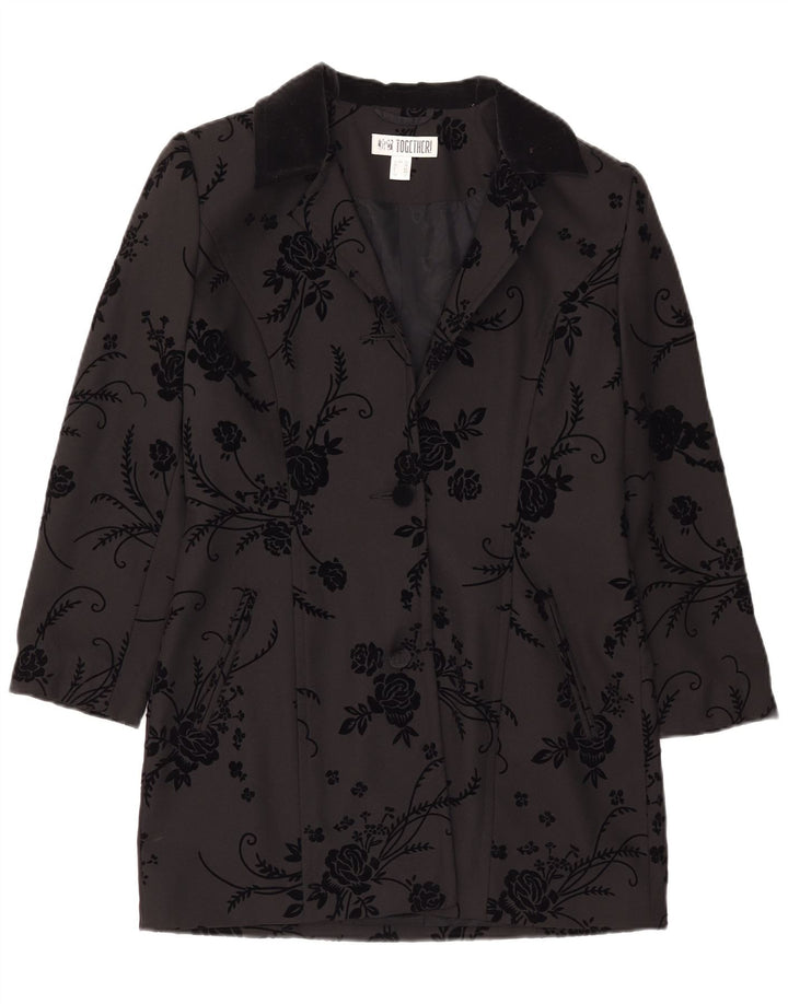 Jaqueta Blazer Feminina Longline 2 Botões Together UK 12 Médio Preto Floral