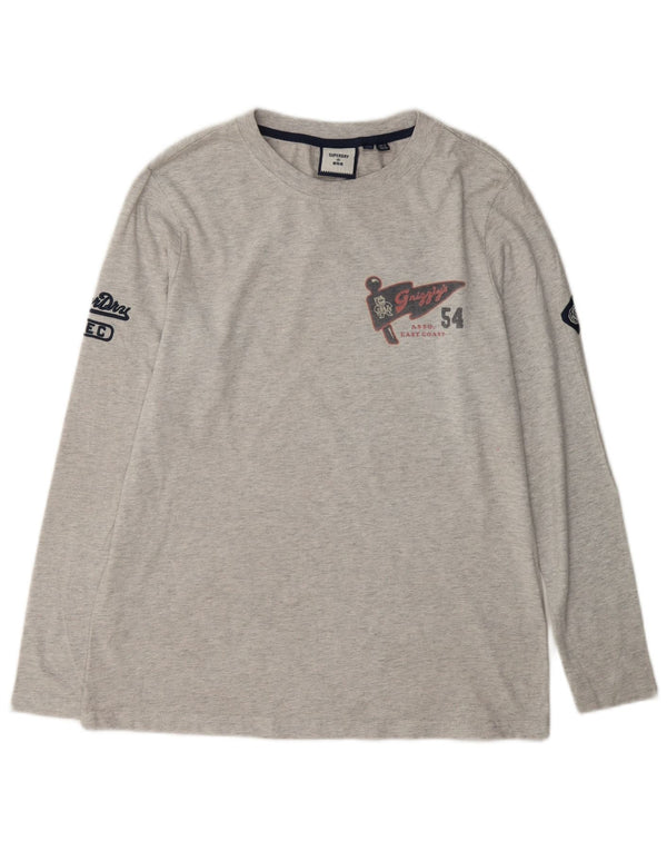 Top gráfico feminino Superdry manga comprida UK 12 algodão cinza médio
