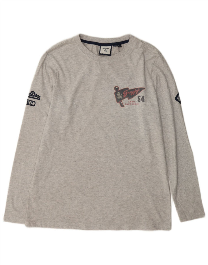 Top gráfico feminino Superdry manga comprida UK 12 algodão cinza médio