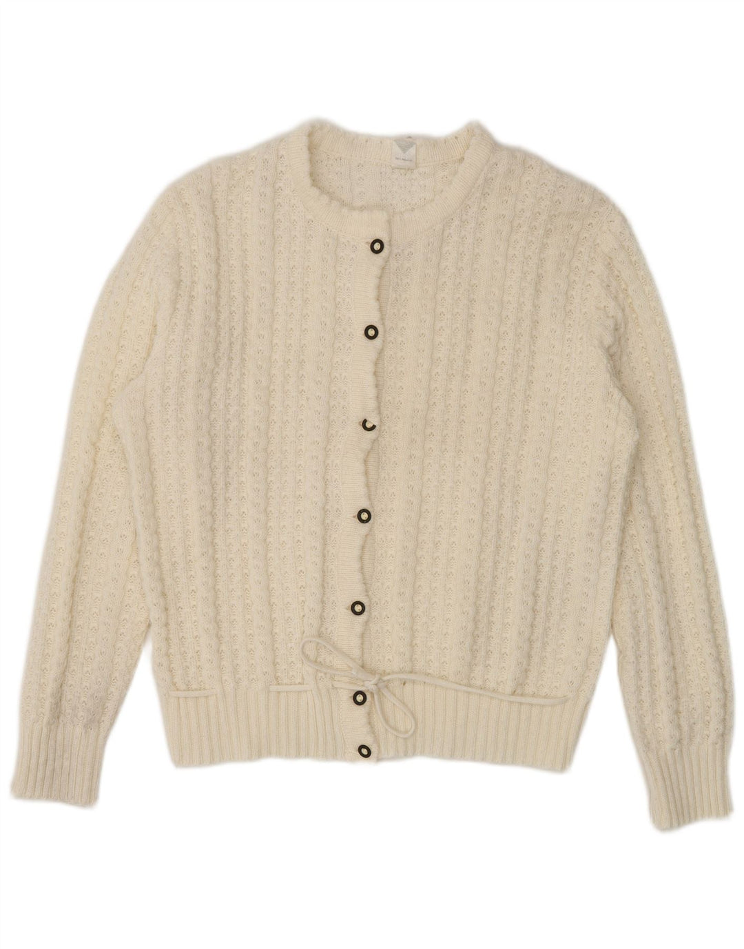 Suéter Cardigan Feminino Vintage Reino Unido 16 Grande Poliacrílico Branco