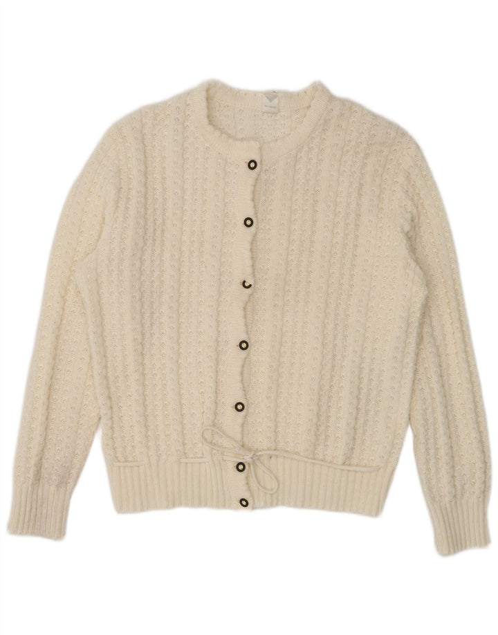 Suéter Cardigan Feminino Vintage Reino Unido 16 Grande Poliacrílico Branco