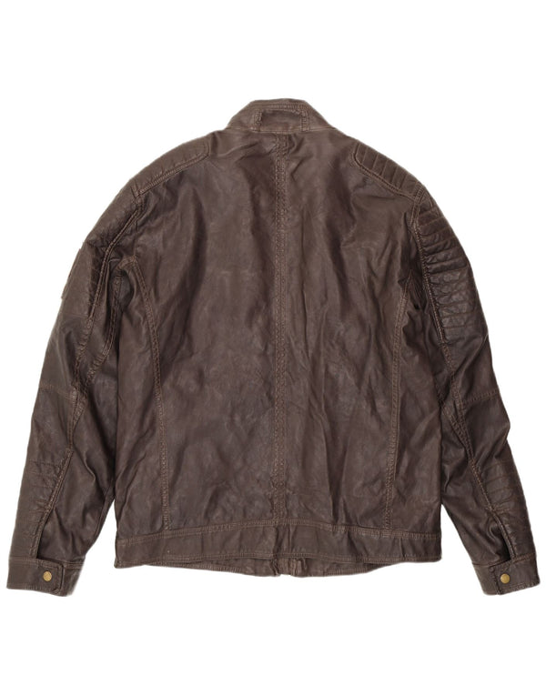 Jaqueta aviadora masculina Tom Tailor Racer de couro falso Reino Unido 42 XL marrom