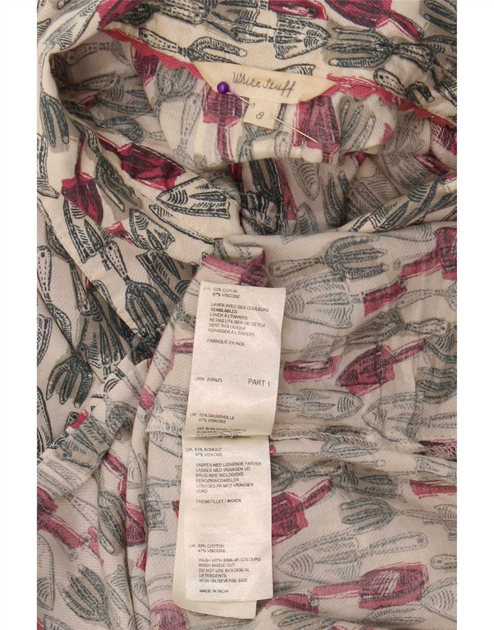 Vestido feminino White Stuff com estampa abstrata manga 3/4 Reino Unido 8 pequeno