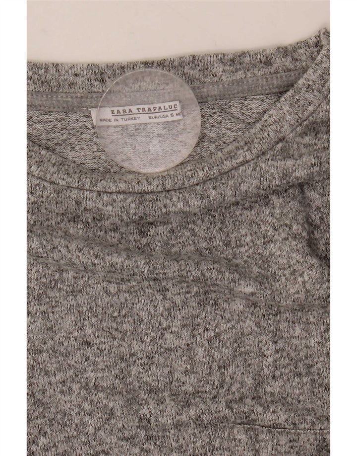 Camiseta feminina grande da Zara UK 10 pequena viscose manchada cinza