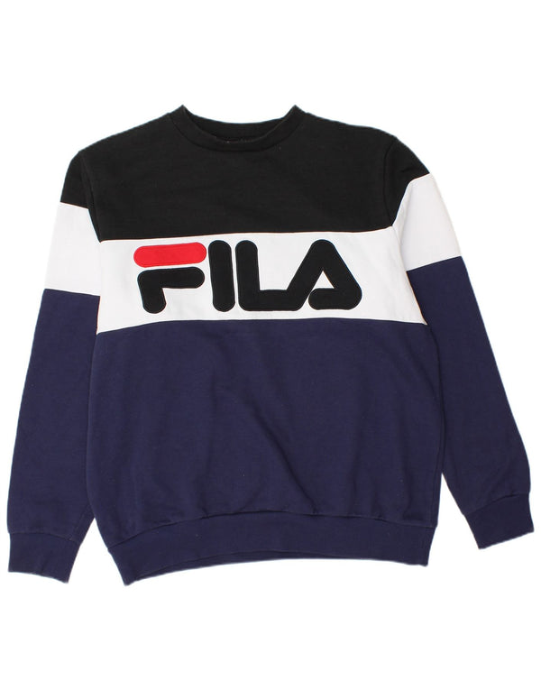 FILA moletom gráfico masculino jumper grande azul marinho algodão colorblock