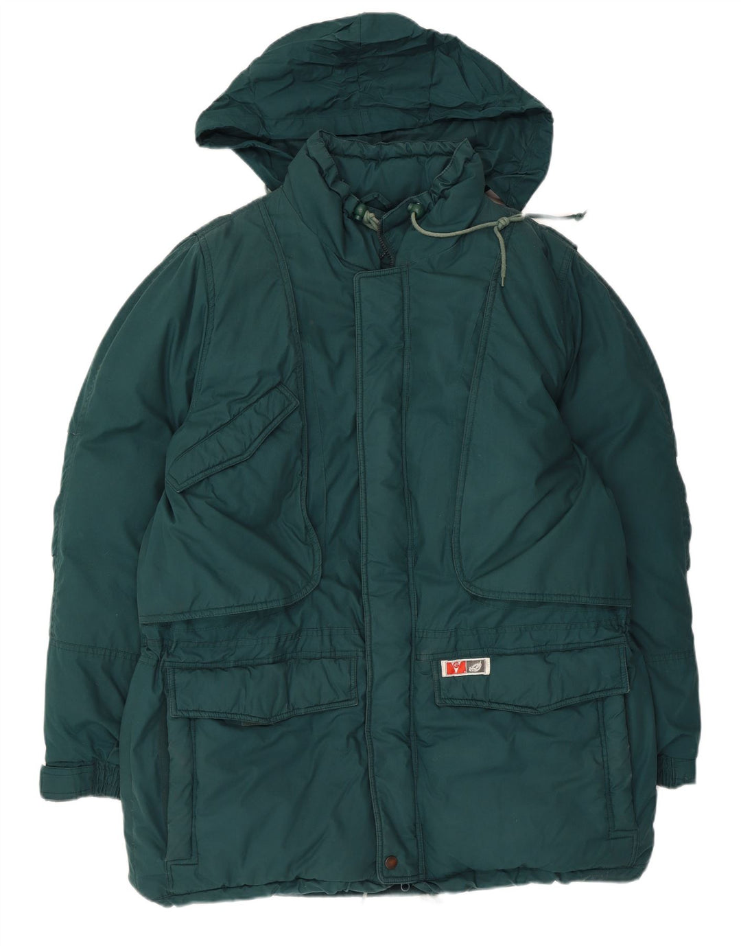 Revestimento de esqui acolchoado encapuçado dos homens do vintage 54 2XL poliéster verde