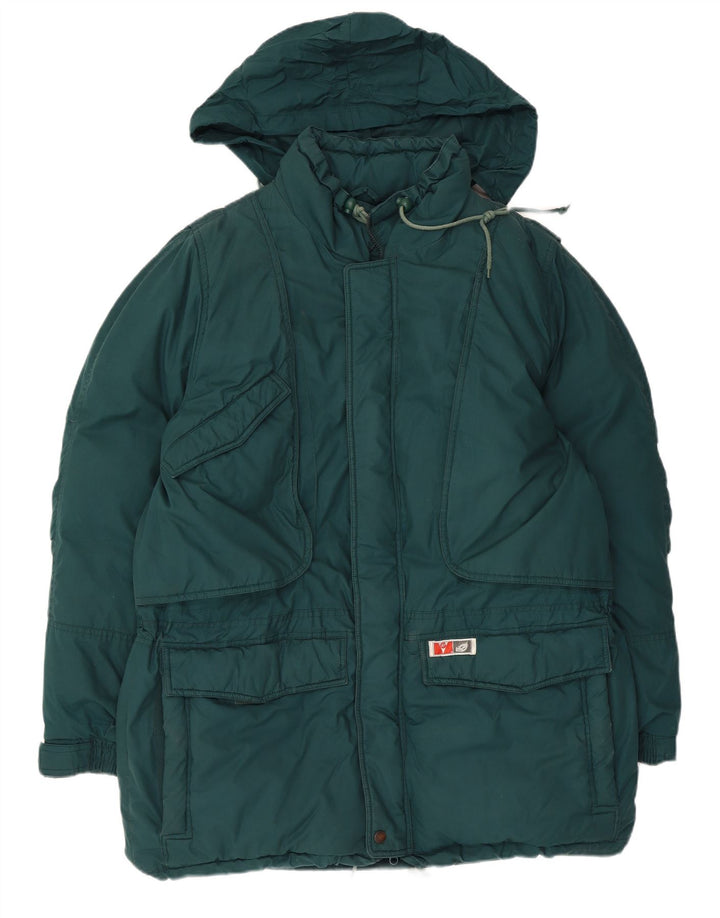 Revestimento de esqui acolchoado encapuçado dos homens do vintage 54 2XL poliéster verde