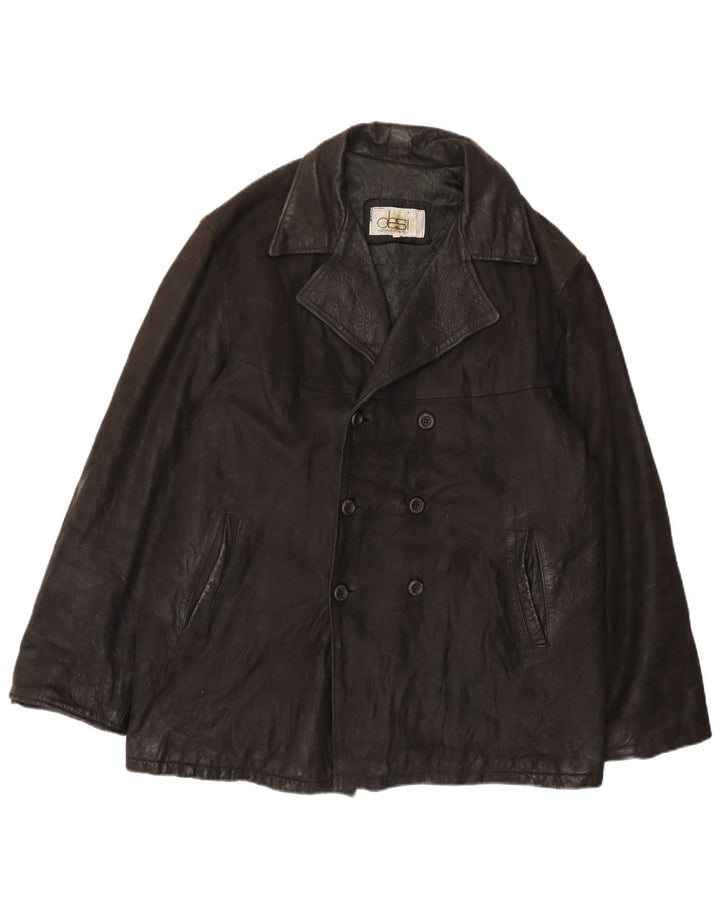 Jaqueta masculina de couro com peito duplo Desi UK 42 XL couro preto