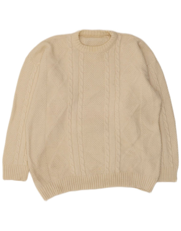 Suéter vintage masculino com gola redonda grande bege