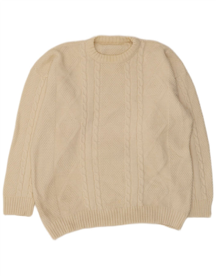 Suéter vintage masculino com gola redonda grande bege