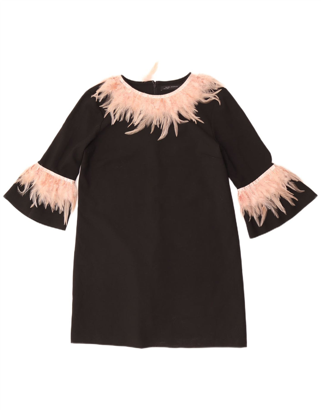 Vestido feminino Zara manga 3/4, Reino Unido 16, grande, preto, poliéster