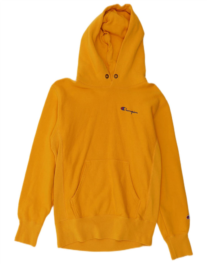 Jumper masculino Champion Reverse Weave com capuz de algodão amarelo médio