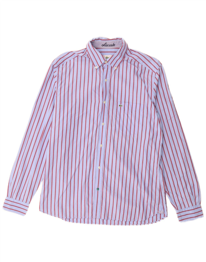 Camisa masculina Lacoste tamanho 41 grande algodão listrado azul
