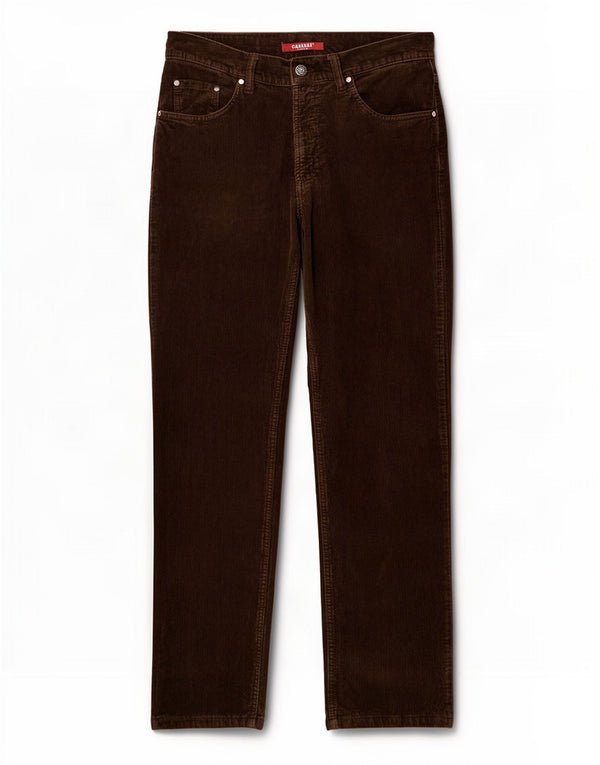 Calça feminina reta de veludo Carrera UE 42 grande W32 L30 algodão marrom