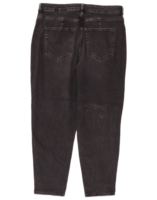 Calça jeans feminina Marks & Spencer Mom Tapered UK 14 grande W34 L26 algodão preto