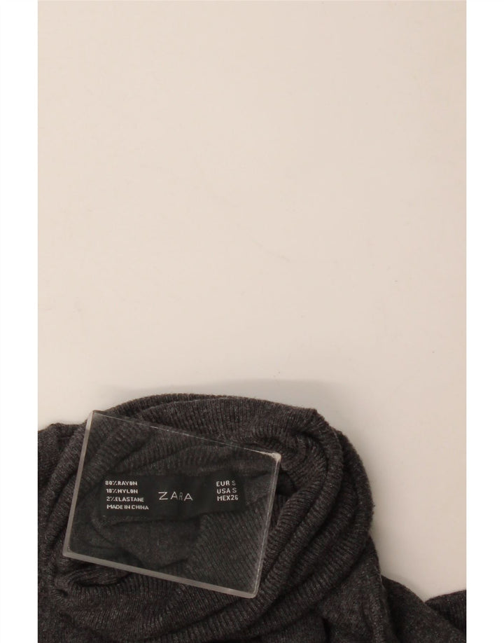 Suéter feminino Zara com gola redonda, Reino Unido 10 pequeno rayon cinza