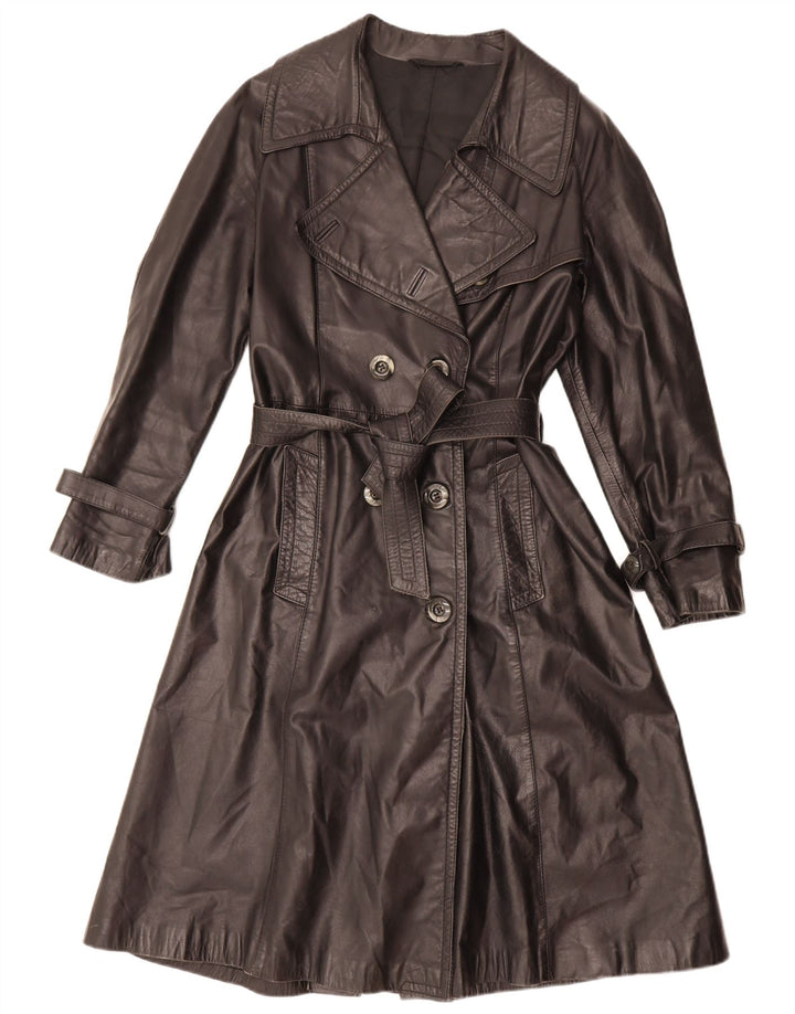 Casaco feminino vintage de couro com peito duplo IT 46 grande preto
