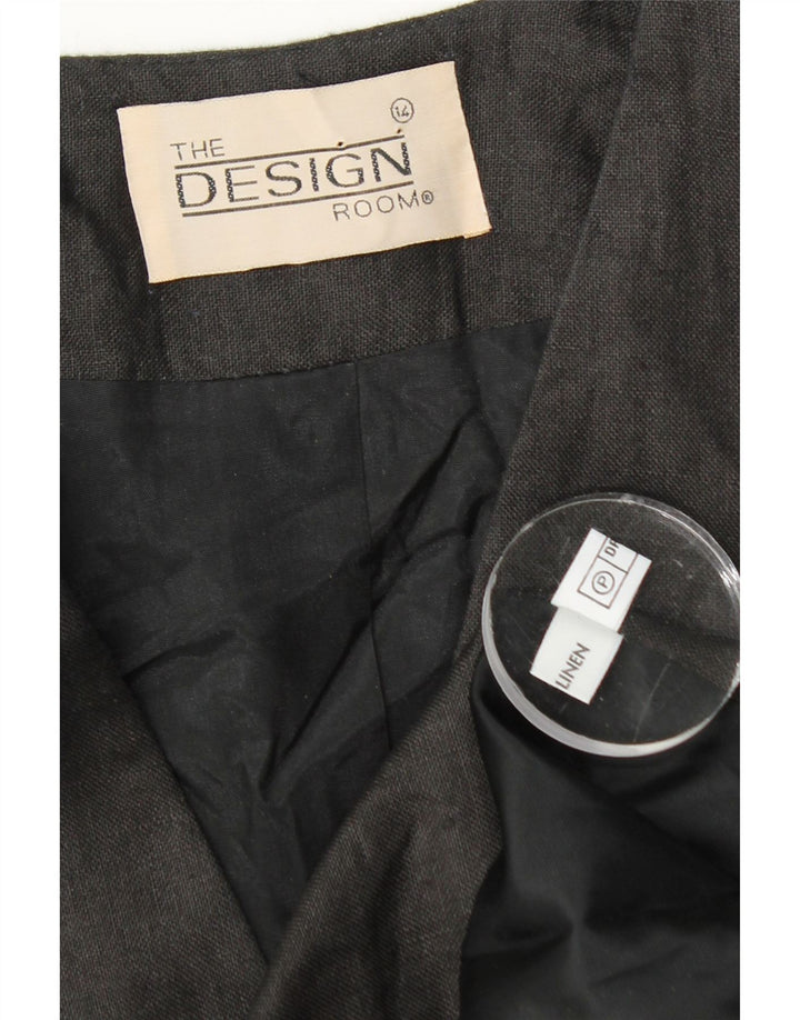 Jaqueta Blazer Feminina Vintage Longline 1 Botão Reino Unido 14 Linho Preto Médio