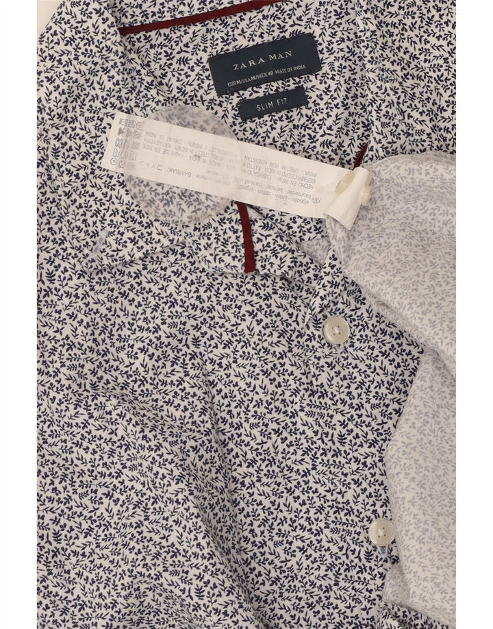 Camisa masculina Zara Slim Fit médio azul floral algodão