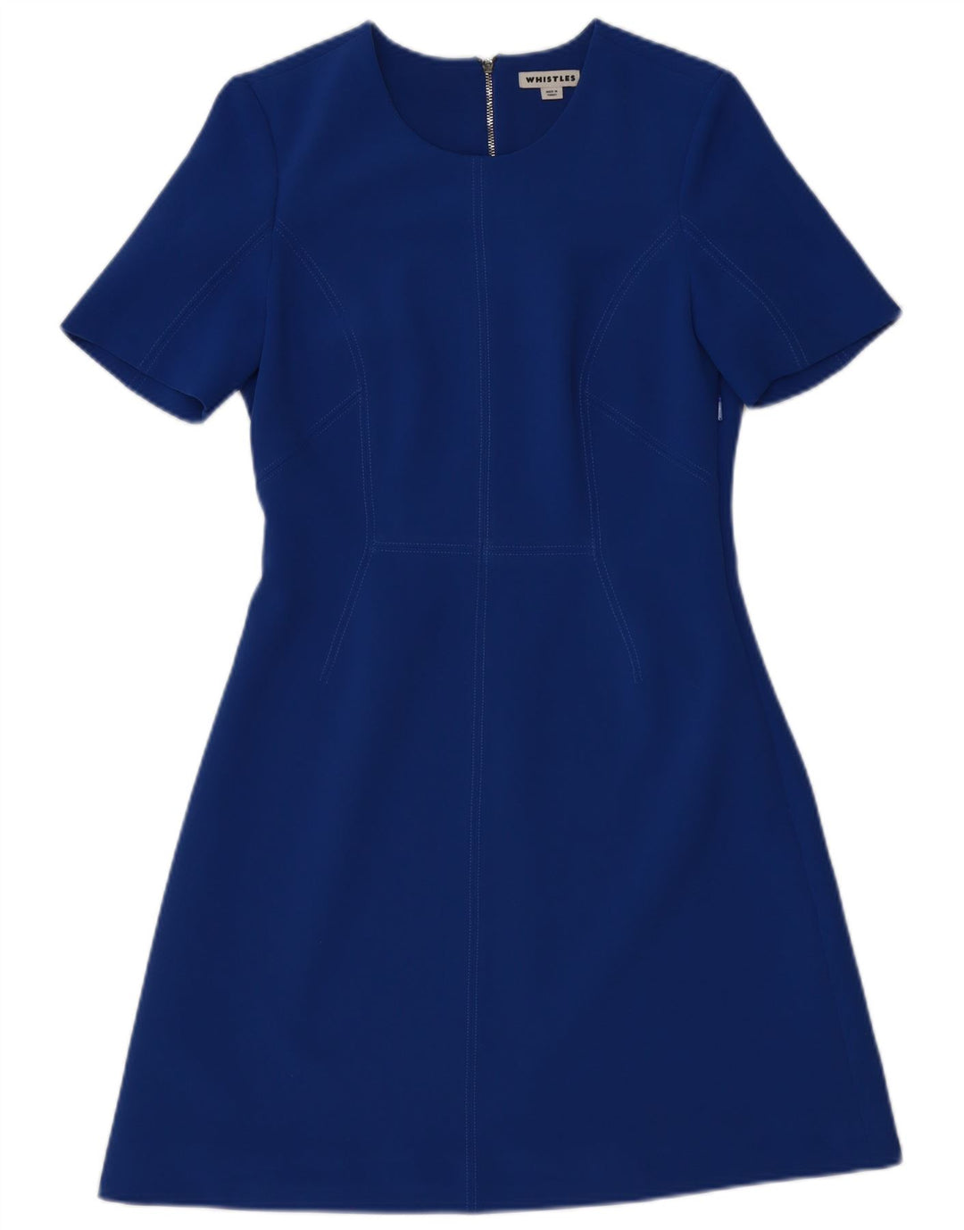 WHISTLE Vestido feminino evasê UK 12 poliéster azul médio