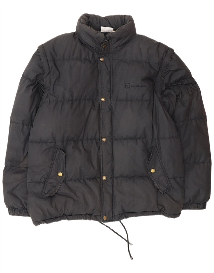 Jaqueta acolchoada masculina Sergio Tacchini UK 42 XL algodão azul marinho