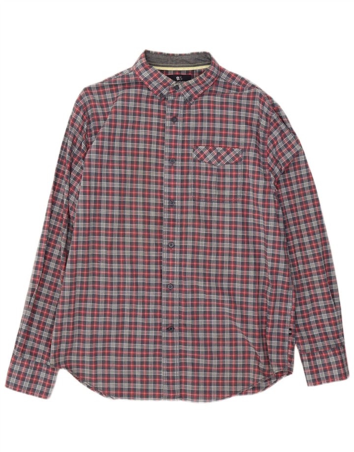 Camisa masculina Nautica de algodão xadrez azul médio