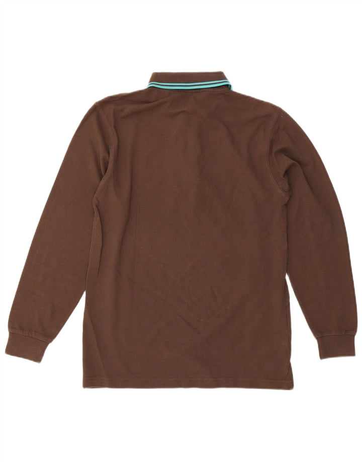 Camisa polo masculina de manga comprida Fred Perry pequena de algodão marrom