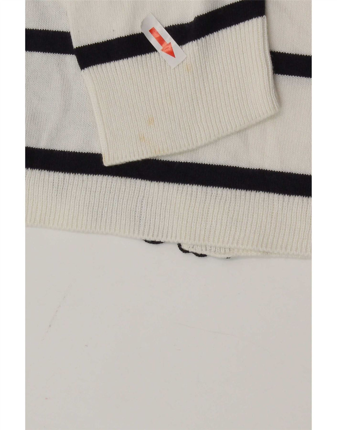 Top feminino Marks & Spencer manga 3/4 UK 8 pequeno algodão listrado branco