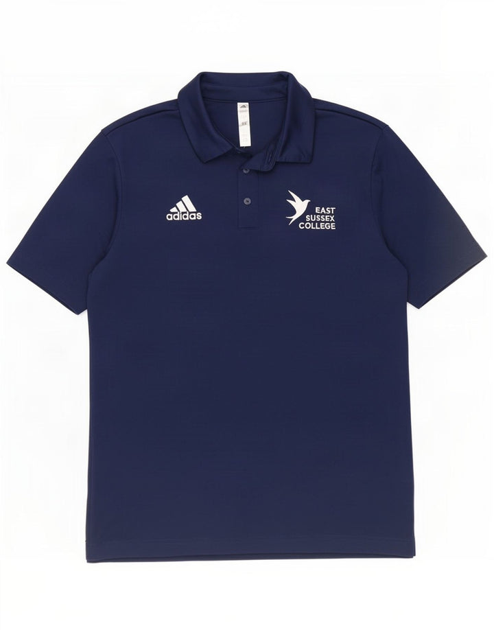 Camisa polo gráfica masculina Adidas pequena azul marinho poliéster