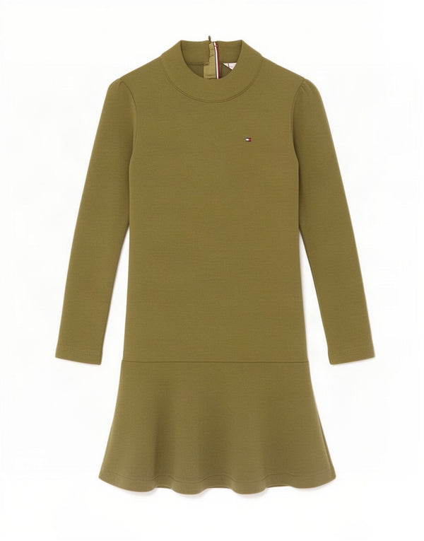 Tommy Hilfiger Vestido feminino manga comprida linha A 5-6 anos verde poliéster